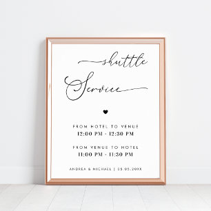 Modernes Script & Heart Shuttle Service Hochzeit Poster
