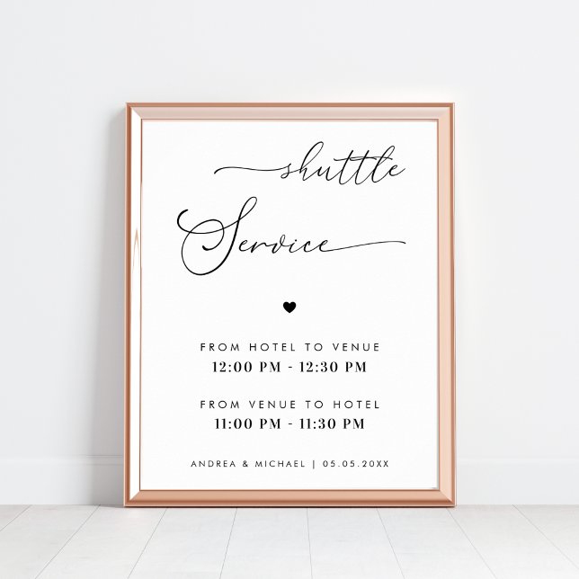 Modernes Script & Heart Shuttle Service Hochzeit Poster (Von Creator hochgeladen)