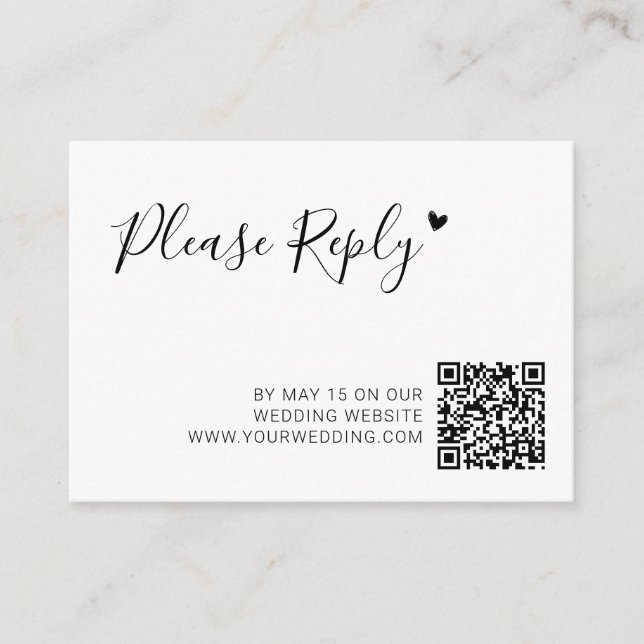 Modernes Script-Herz QR-Code Hochzeitswebsite UAWG Begleitkarte (Vorderseite)