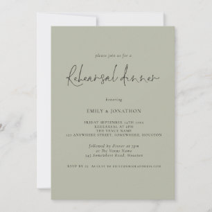 Modernes Script Hochzeit Probe Dinner Light Sage Einladung