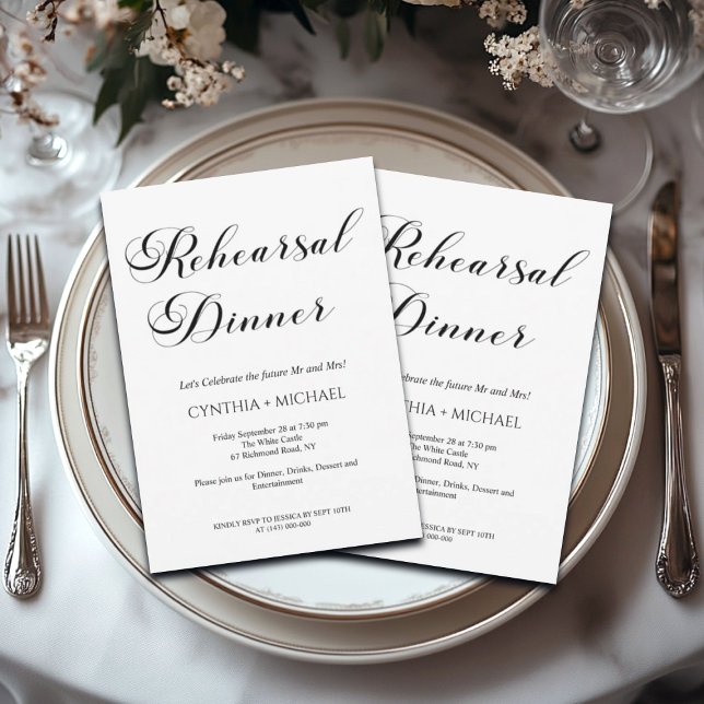 Modernes Script Hochzeitsessen Probe Einladung (Von Creator hochgeladen)