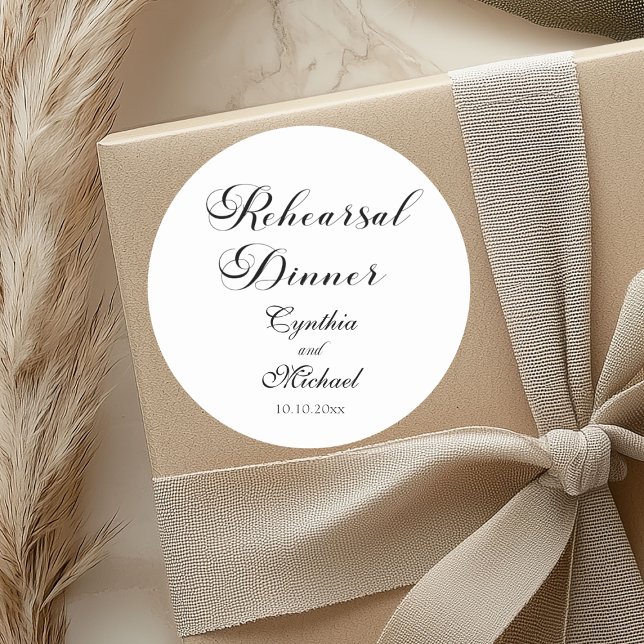 Modernes Script Hochzeitsessen Probe Runder Aufkleber (Von Creator hochgeladen)