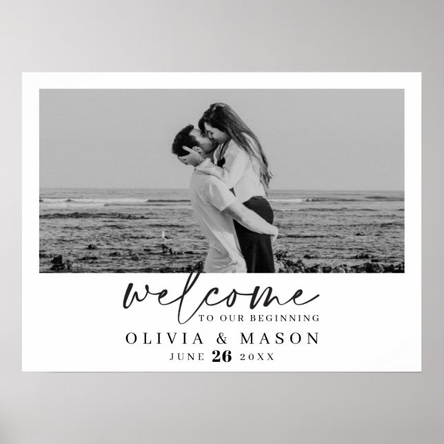 Modernes Script-Hochzeitszeichen mit Foto Poster (Vorne)