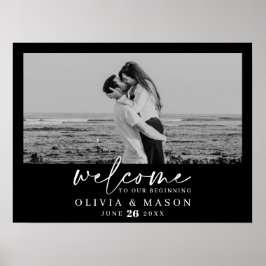 Modernes Script-Hochzeitszeichen mit Foto Poster