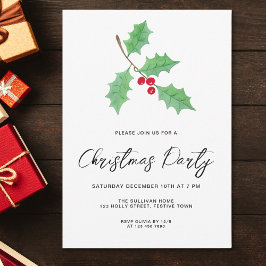 Modernes Script Holly Christmas Party Einladung