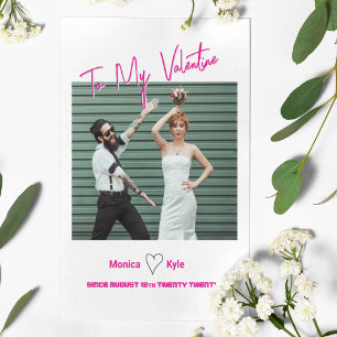 Modernes Script Hot Pink Valentine Custom Foto Karte