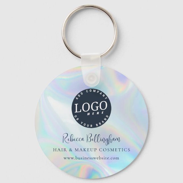 Modernes Script-Iridescent Business-Logo und -Name Schlüsselanhänger (Vorderseite)