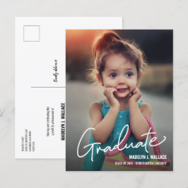 Modernes Script Kindergarten Girl Graduate Foto Ankündigungspostkarte