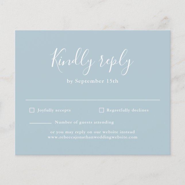 Modernes Script Light Blue Budget Hochzeit RSVP Flyer (Vorne)
