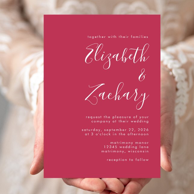 Modernes Script Magenta Wedding Einladung (Von Creator hochgeladen)