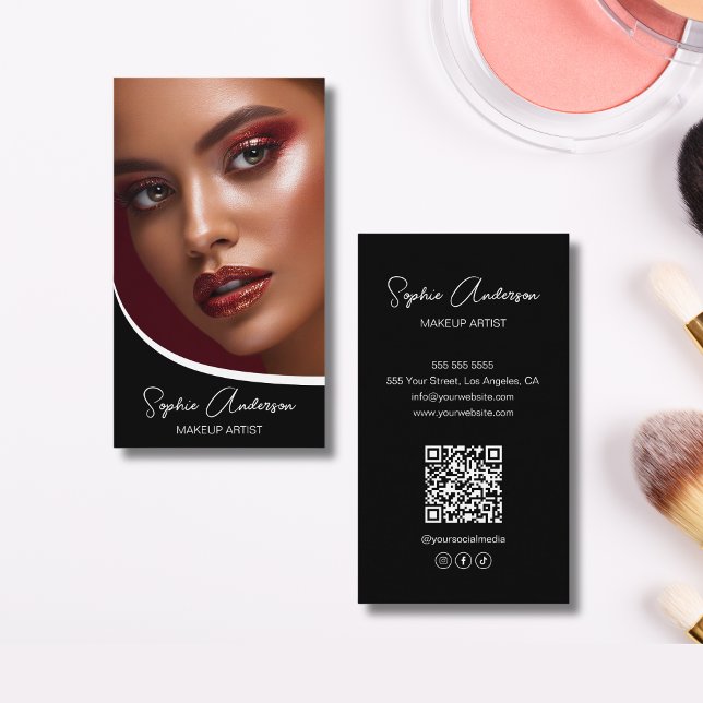 Modernes Script Makeup Künstler Schwarz-Weiß Visitenkarte (Modern Script Makeup Artist Black and White Business Card)