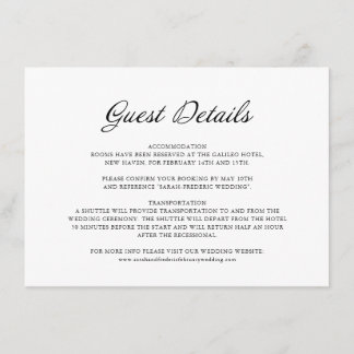 Modernes Script Minimal White Wedding Guest Detail Begleitkarte