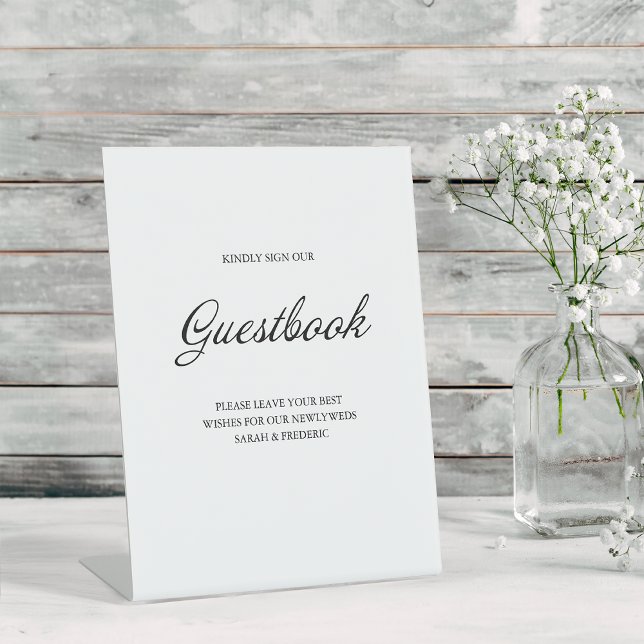 Modernes Script Minimalistisch Guestbook White Wed Sockelschild (Von Creator hochgeladen)