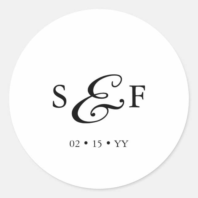 Modernes Script Minimalistisch Monogram White Wedd Runder Aufkleber (Vorderseite)