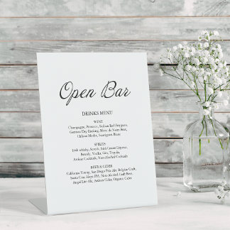 Modernes Script Minimalistisch Open Bar White Wedd Sockelschild