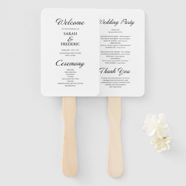 Modernes Script Minimalistisch White Wedding Progr Fächer (Vorne und Hinten)