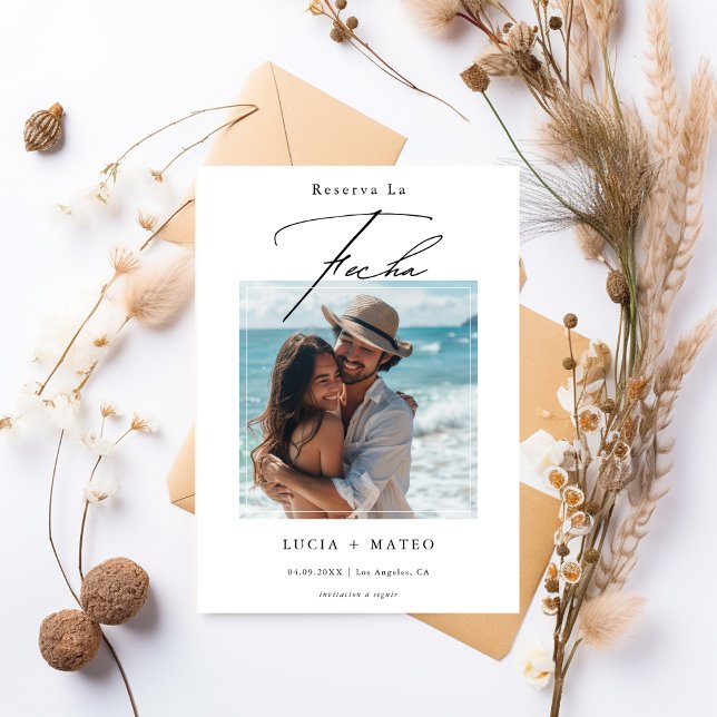 Modernes Script Minimalistisches Spanisches Hochze Save The Date (Von Creator hochgeladen)