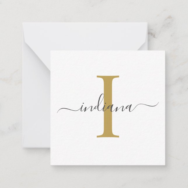 Modernes Script Monogram handgeschriebenes Gold Gr Mitteilungskarte (Rückseite)