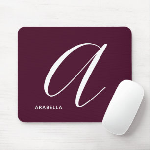 Modernes Script Monogram Letter A Burgundy Mousepad