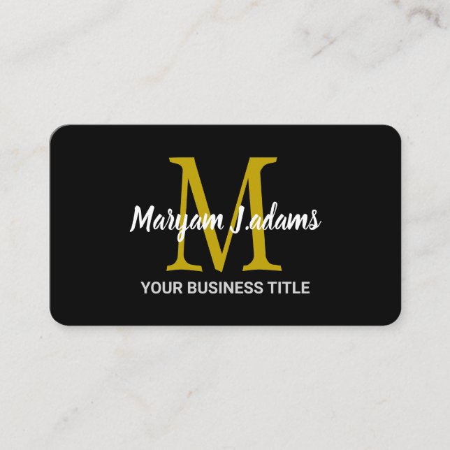Modernes Script Monogram (QR Code) Chic Black Gold Visitenkarte (Vorderseite)