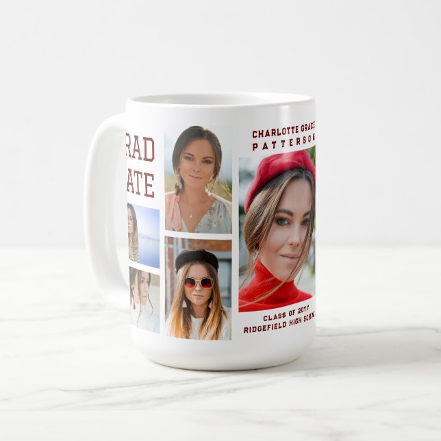 Modernes Script Multi Foto Abschluss Graduate Kaffeetasse (Vorderseite Links)
