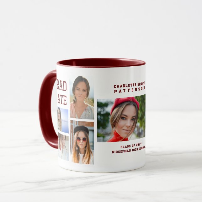Modernes Script Multi Foto Abschluss Graduate Tasse (Vorderseite Links)