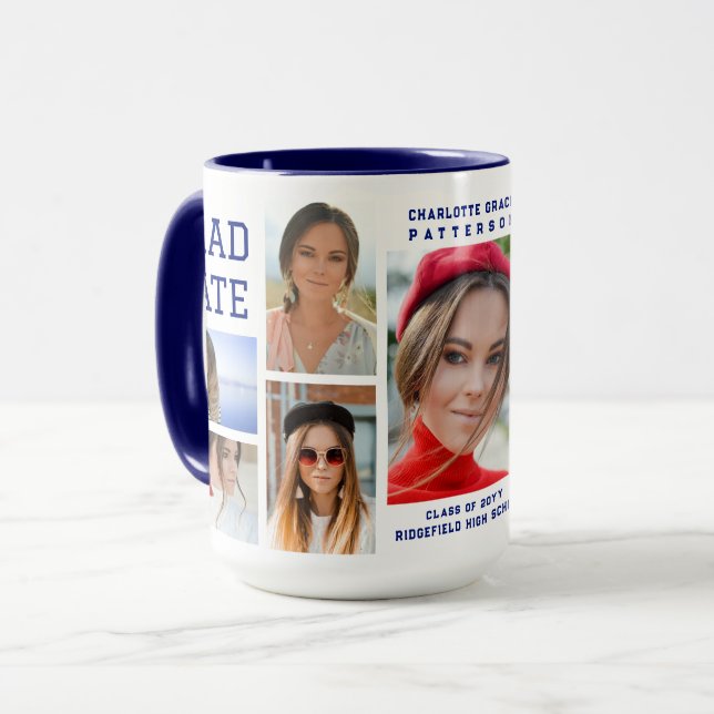 Modernes Script Multi Foto Abschluss Graduate Tasse (Vorderseite Links)