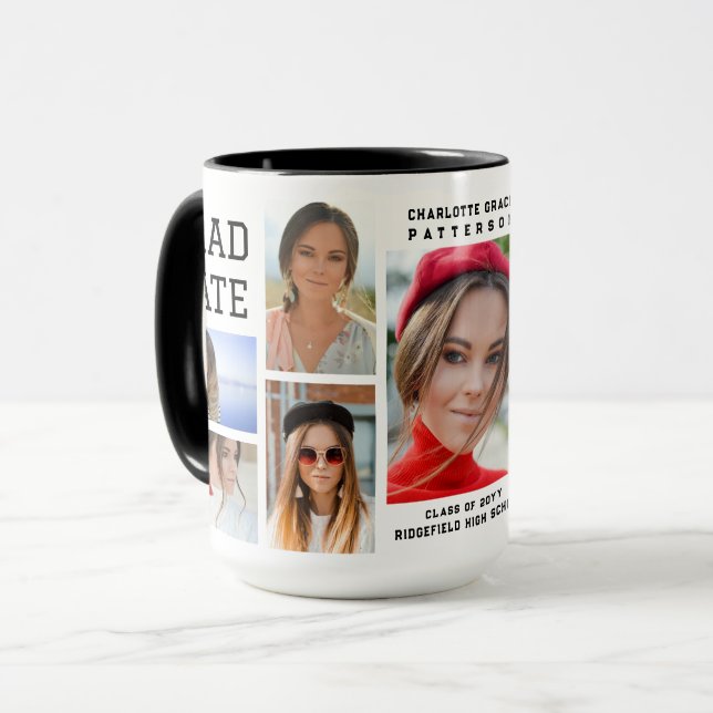 Modernes Script Multi Foto Abschluss Graduate Tasse (Vorderseite Links)