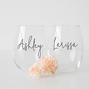 Modernes Script Name Bachelorette Brautparty Weinglas Ohne Stiel
