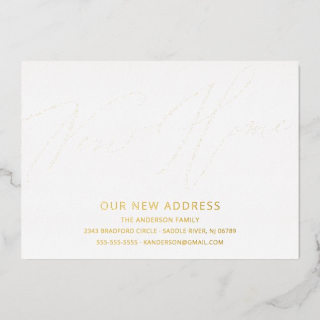 Modernes Script - Neuer Zuhause-Moving-Ankündigung Folieneinladung (Vorderseite)