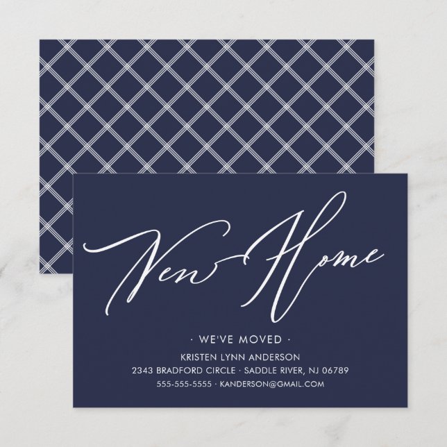 Modernes Script - Neuer Zuhause-Moving-Ankündigung RSVP Karte (Vorne/Hinten)