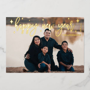 Modernes Script Neujahr Gold Fox Foto Urlaub Folien Feiertagskarte