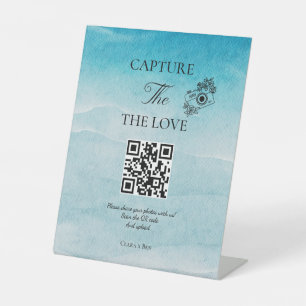 Modernes Script Ocean Blue Capture Die Liebe QR Co Sockelschild
