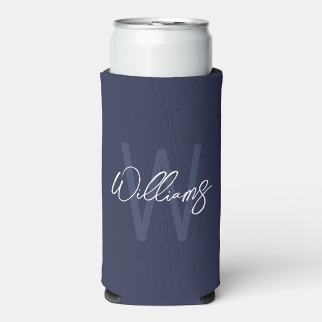 Modernes Script Personalisiert Monogram und Name S Selters Dosenkühler (Seltzer Vorderseite)