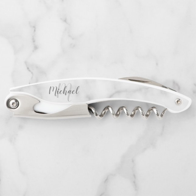 Modernes Script Personalisiert Monogram und Name W Kellnermesser (Vorderseite)