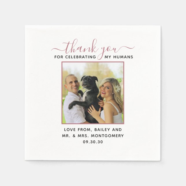 Modernes Script Personalisiert Pet Wedding Foto Serviette (Vorderseite)