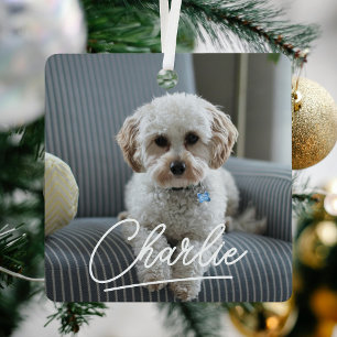 Modernes Script Pet Foto Weihnachten Ornament Aus Metall