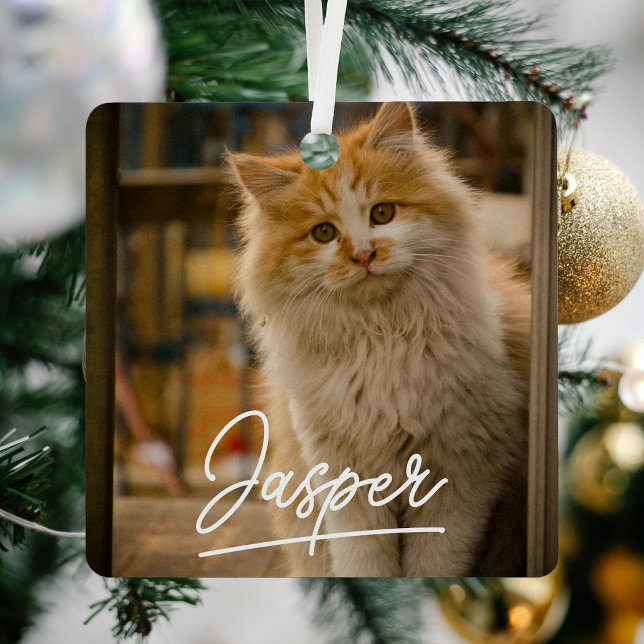 Modernes Script Pet Foto Weihnachten Ornament Aus Metall (Von Creator hochgeladen)
