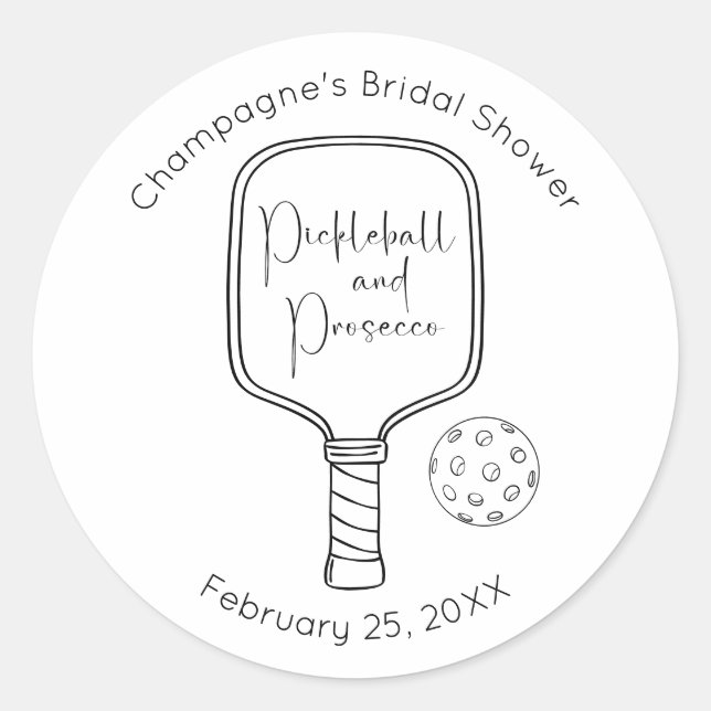 Modernes Script Pickleball & Prosecco Brautparty Runder Aufkleber (Vorderseite)
