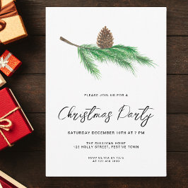 Modernes Script Pine Cone Weihnachts-Party Einladung