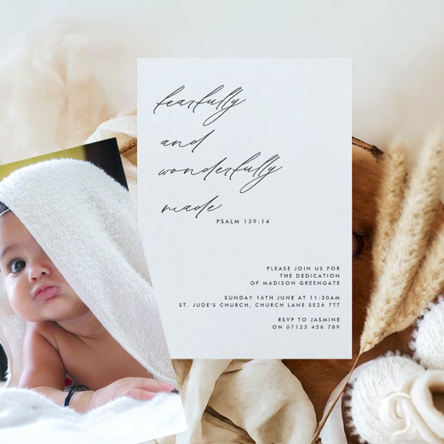 Modernes Script Psalm 139 Baby Dedication Foto Einladung (Von Creator hochgeladen)