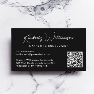 Modernes Script QR Code Beruflich Black Visitenkarte