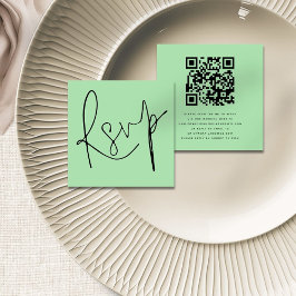 Modernes Script QR Code Celadon Grüne Hochzeit RSV Begleitkarte