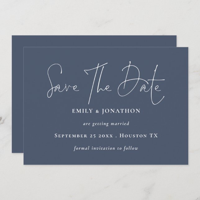 Modernes Script QR Code Dusty Navy Blue Save The Date (Vorne/Hinten)