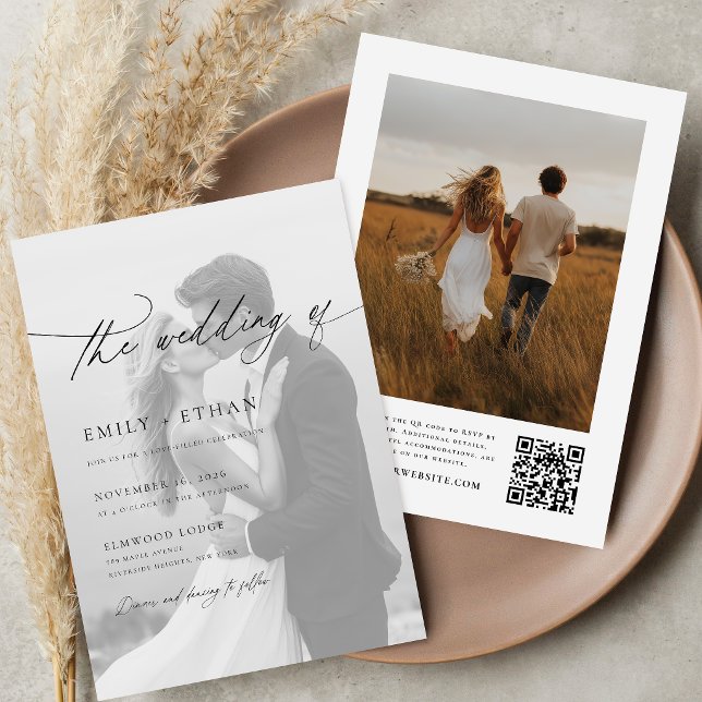 Modernes Script QR Code Foto Hochzeit Einladung (Von Creator hochgeladen)