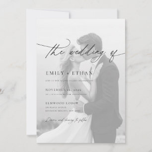 Modernes Script QR Code Foto Hochzeit Einladung