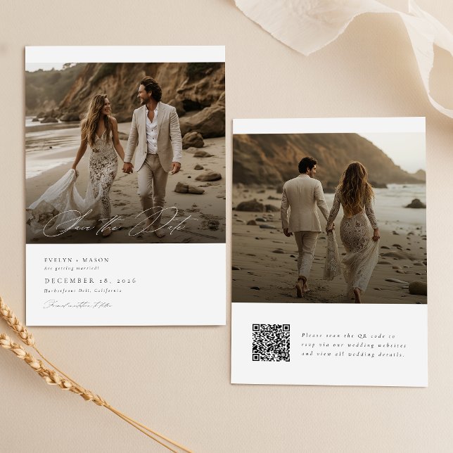 Modernes Script QR Code Foto Hochzeitssache speich Einladung (Von Creator hochgeladen)