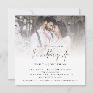 Modernes Script QR Code Foto Wedding Square Note C Einladung