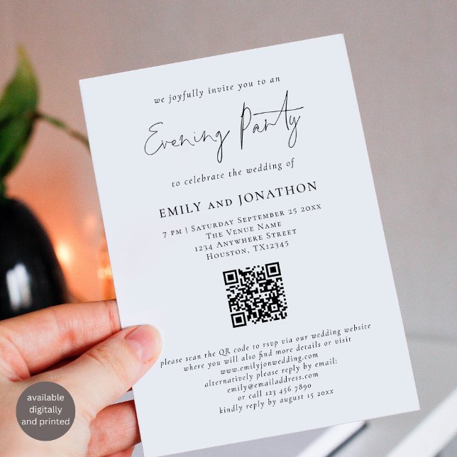 Modernes Script QR Code Wedding Abend Party Einladung (Von Creator hochgeladen)