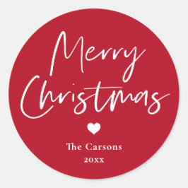 Modernes Script Red Christmas Card Envelope Runder Aufkleber